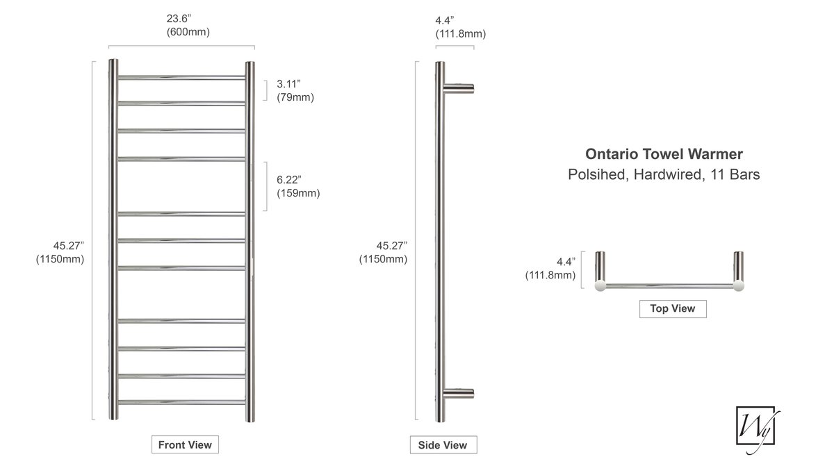 Ontario Towel Warmer Dimensions