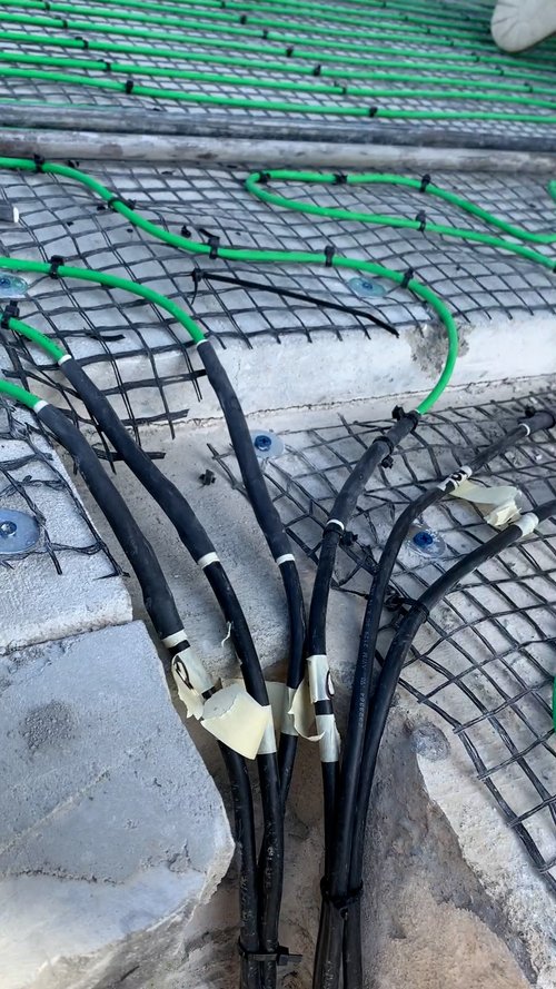 Paver snow melt installation for heated stairs and terrace SmartInstall cold leads closeup