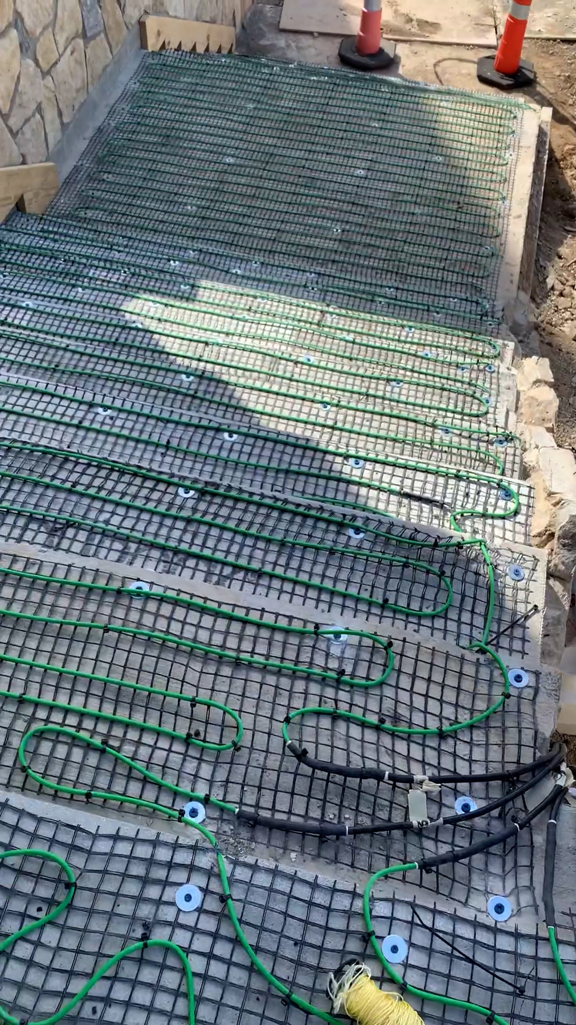 Paver snow melt installation for heated stairs and terrace SmartInstall stairs view
