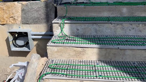 Paver snow melt installation for heated stairs and terrace SmartInstall junction box