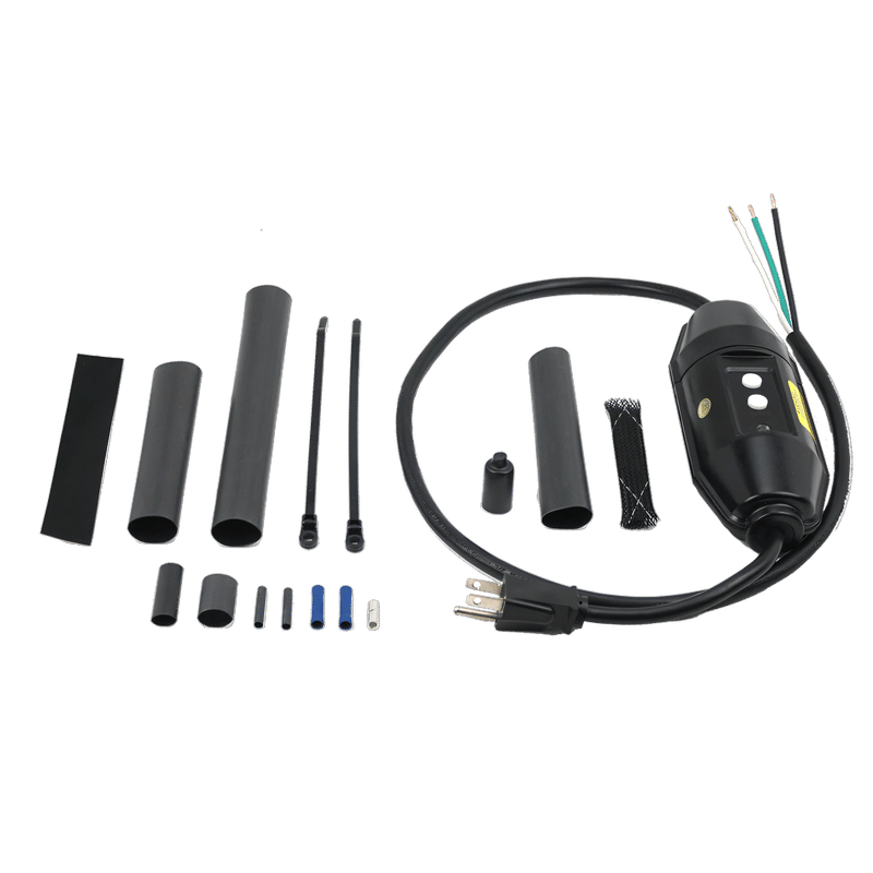 Plug-in GFCI power connection kit for self-regulating heating cable, including power cord, inline GFCI module, and installation hardware.
