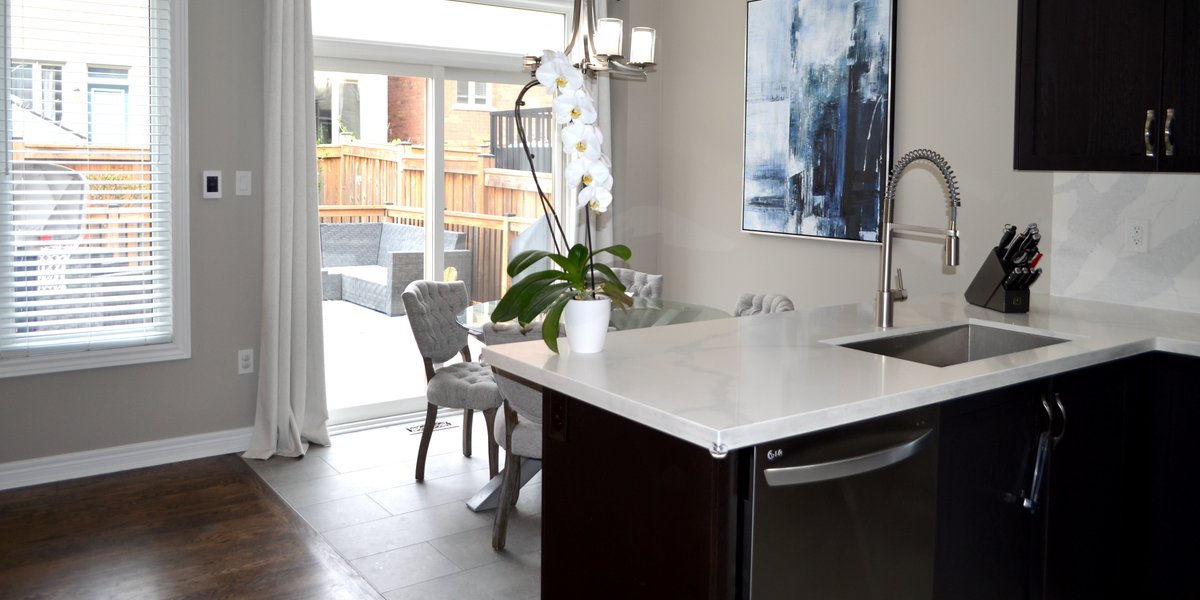 Post install shots from Laura's kitchen/dining nook with floor heating