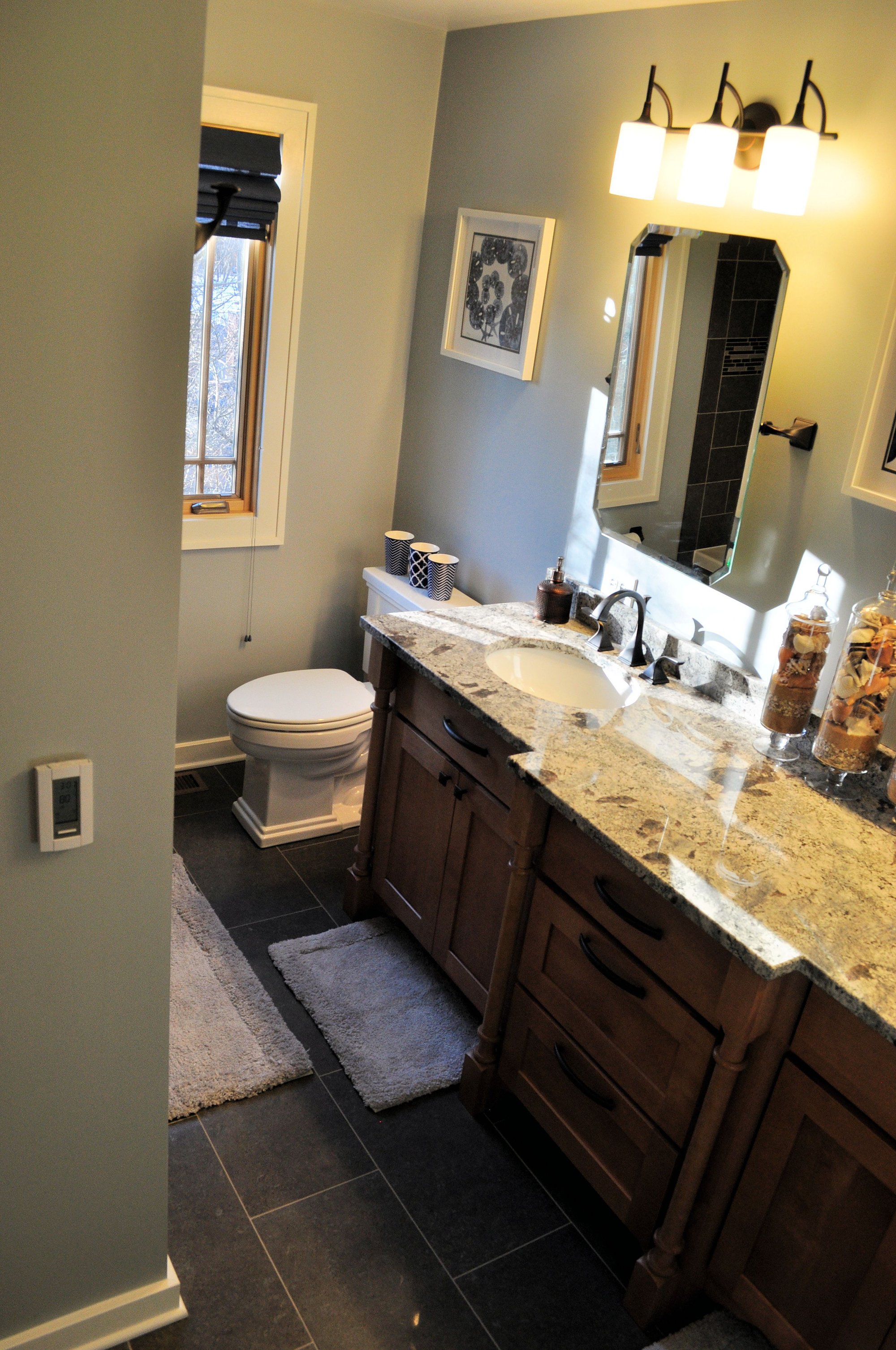 post installation of bathroom with heated tile floors