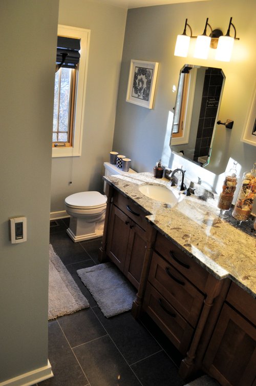 post installation of bathroom with heated tile floors