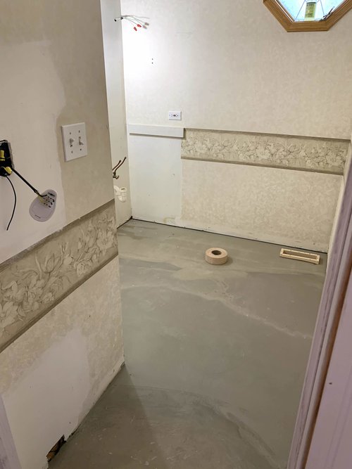 Powder room with self leveling cement over floor heating OAK LAWN, IL