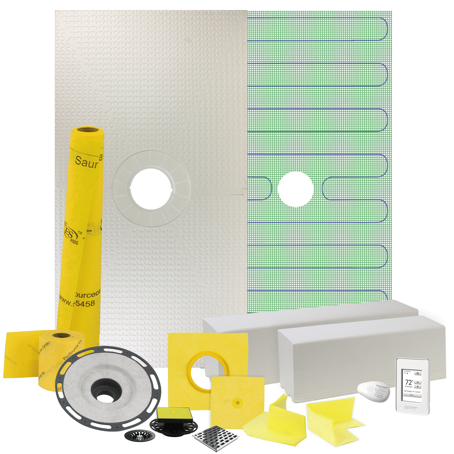Pro GEN II 32ʺ x 60ʺ Floor Heating and Shower Waterproofing Kit with Center Drain and ABS Flange