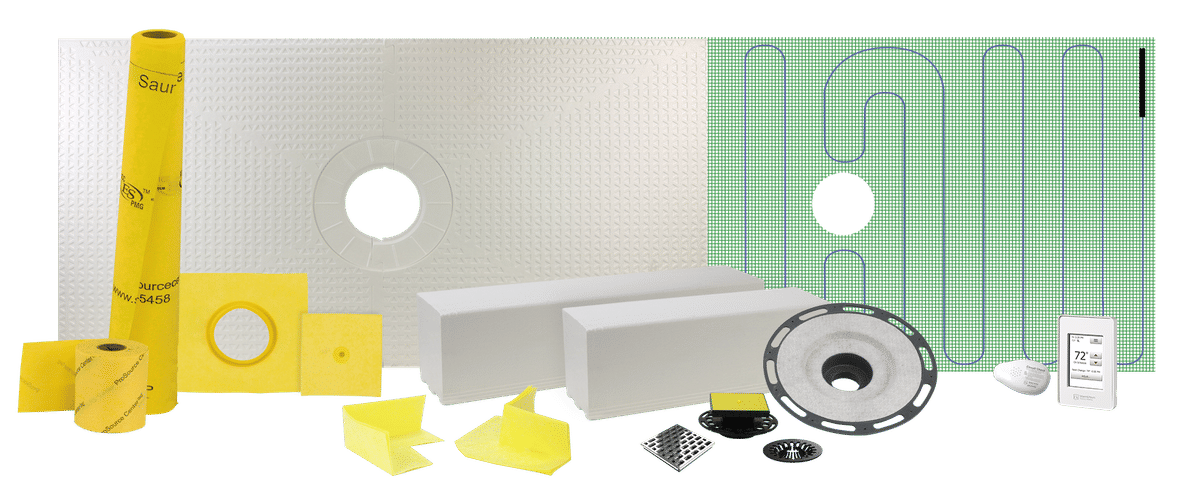 Pro GEN II 32” x 60” Electric Floor Heating Shower Pan Kit with Center Drain and ABS Flange