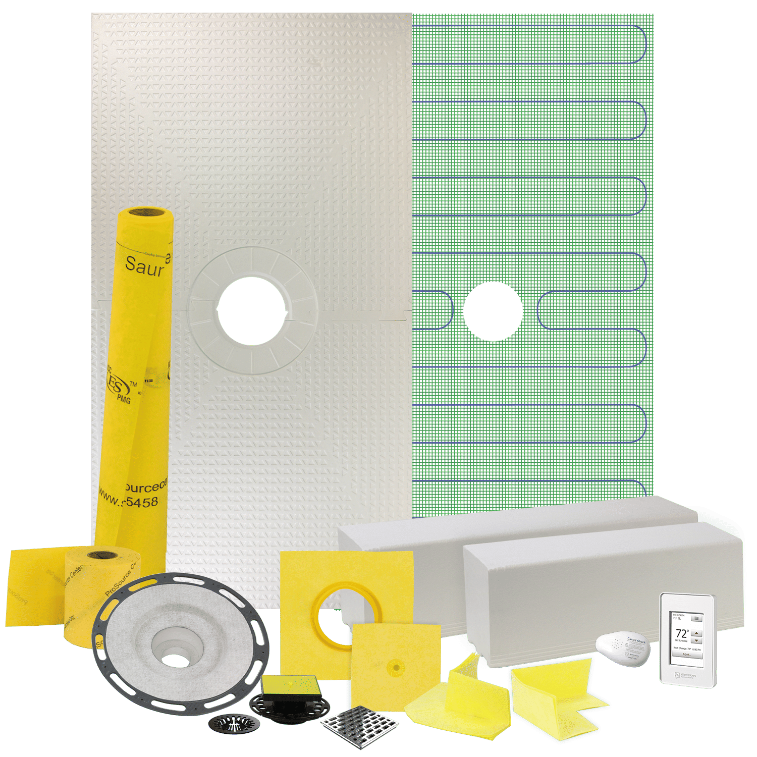 Pro GEN II 32ʺ x 60ʺ Floor Heating and Shower Waterproofing Kit with Center Drain and PVC Flange