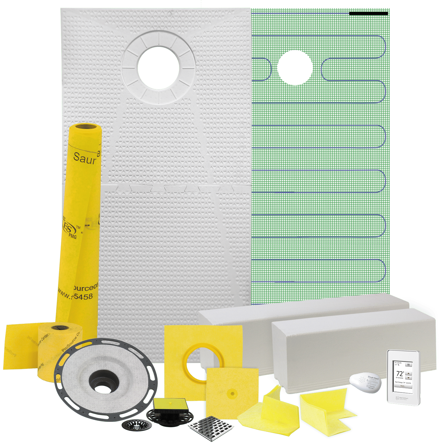 Pro GEN II 32ʺ x 60ʺ Floor Heating and Shower Waterproofing Kit with Offset Drain and ABS Flange 