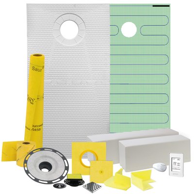 Pro GEN II 32ʺ x 60ʺ Floor Heating and Shower Waterproofing Kit with Offset Drain and ABS Flange 