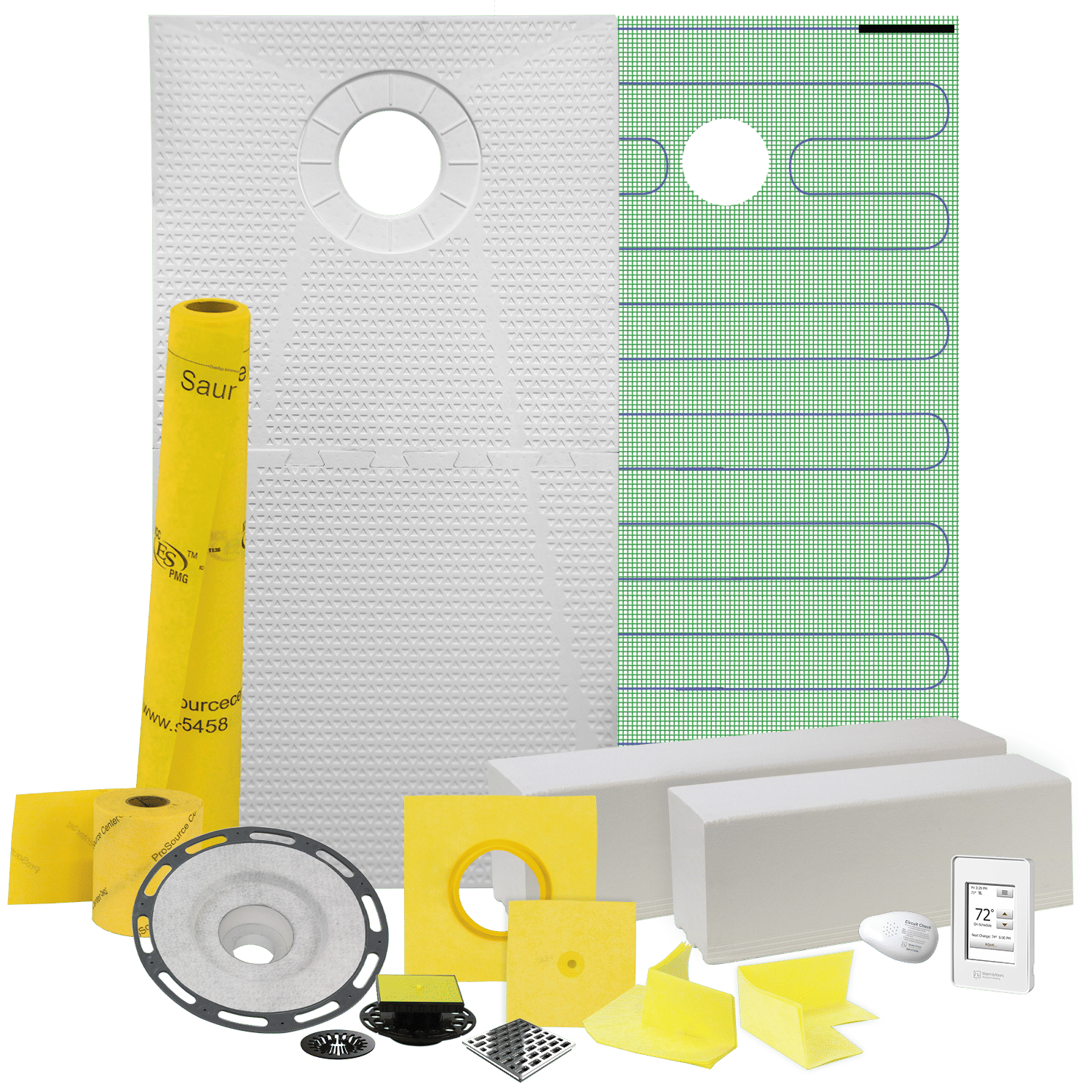 Pro GEN II 32ʺ x 60ʺ Floor Heating and Shower Waterproofing Kit with Offset Drain and PVC Flange 