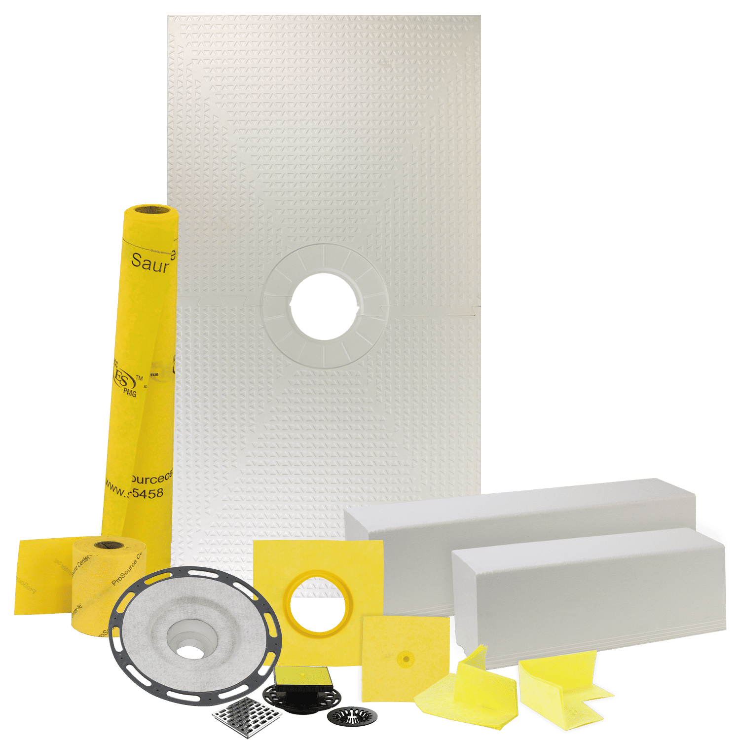 Pro GEN II 32ʺ x 60ʺ Tile Shower Waterproofing Kit with Center Drain and PVC Flange 
