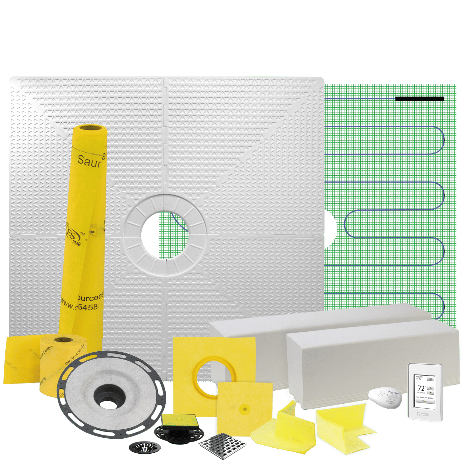 Pro GEN II 48ʺ x 48ʺ Floor Heating and Shower Waterproofing Kit with Center Drain and ABS Flange 