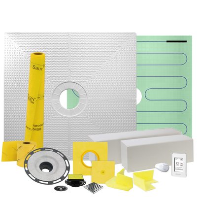 Pro GEN II 48ʺ x 48ʺ Floor Heating and Shower Waterproofing Kit with Center Drain and ABS Flange 