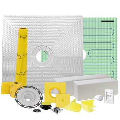 Pro GEN II 48ʺ x 48ʺ Floor Heating and Shower Waterproofing Kit with Center Drain and PVC Flange 