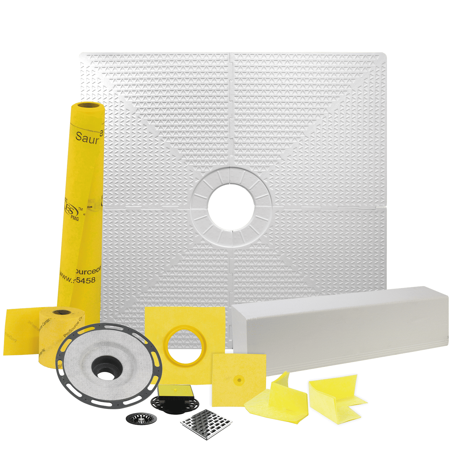 Pro GEN II 48ʺ x 48ʺ Tile Shower Waterproofing Kit with Center Drain and ABS Flange
