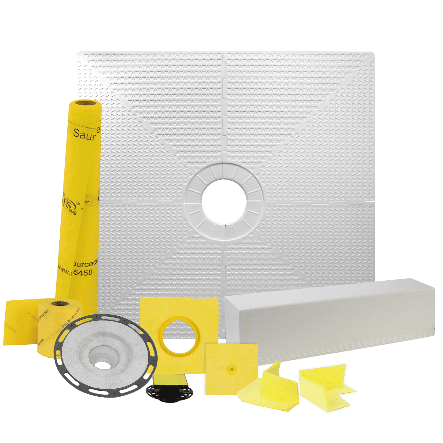 Pro GEN II 48ʺ x 48ʺ Tile Shower Waterproofing Kit with Center Drain and PVC Flange 