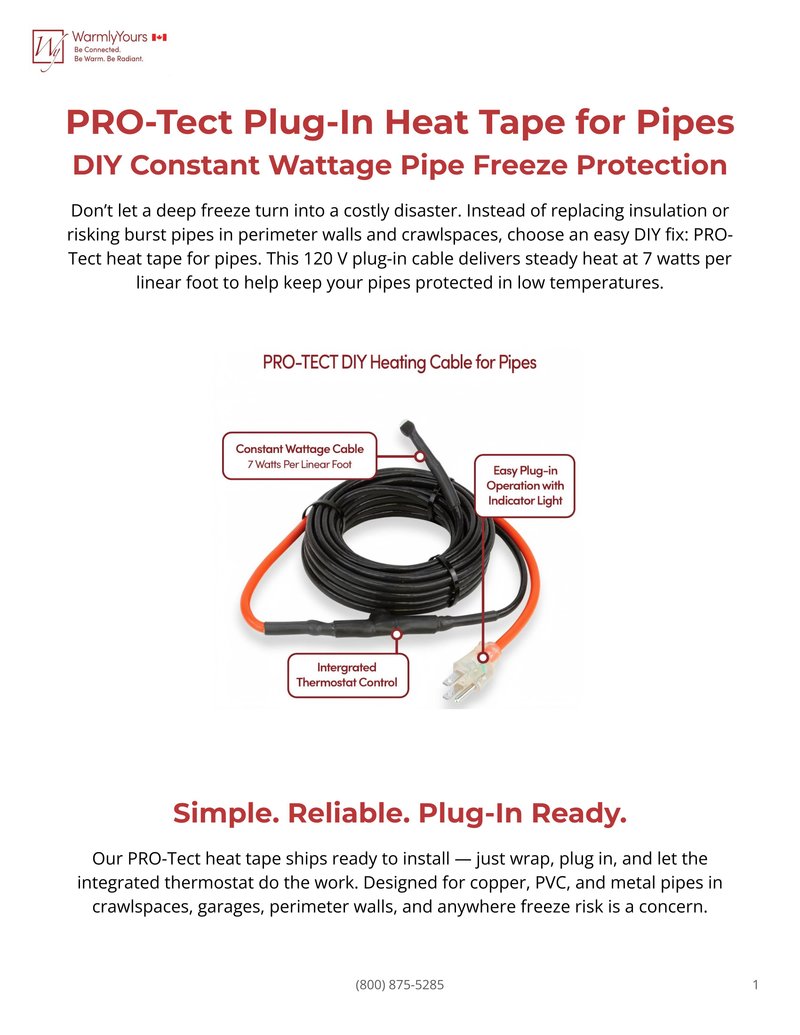 PRO-Tect Plug-In Heat Tape for Pipes (Constant Wattage) Sell Sheet Canada (English)