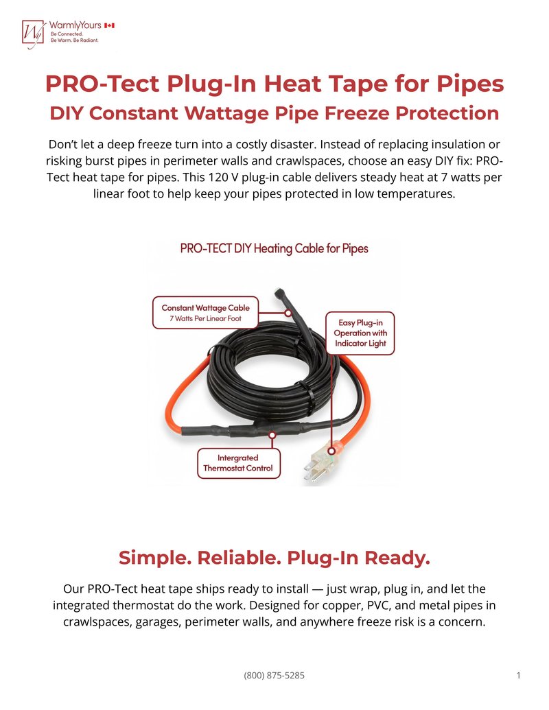 PRO-Tect Plug-In Heat Tape for Pipes (Constant Wattage) Sell Sheet Canada (English)