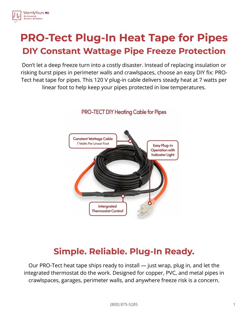 PRO-Tect Plug-In Heat Tape for Pipes (Constant Wattage) Sell Sheet USA (English)