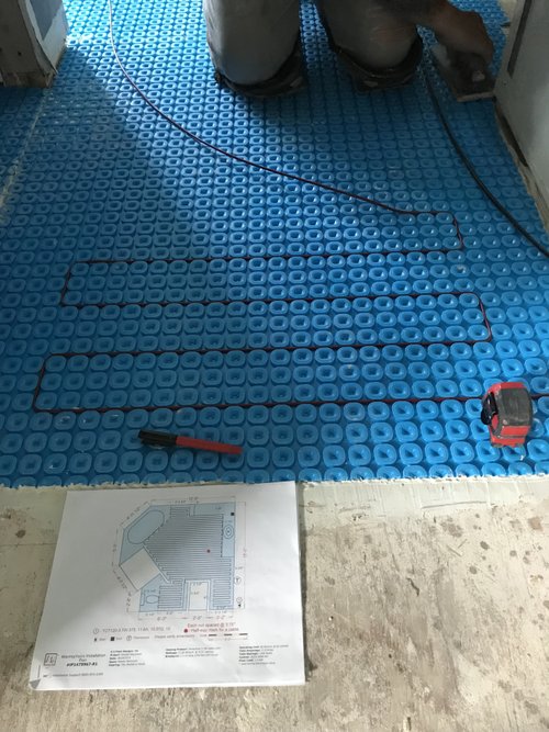 Prodeso Uncoupling Membrane Installation for Heated Tile Floors in Bathroom following smartplan