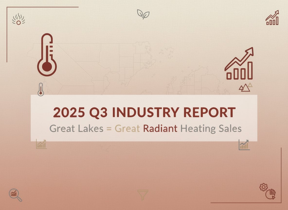2025 Q3 Industry Report graphic featuring a thermometer and data charts highlighting radiant heating sales trends across the United States.
