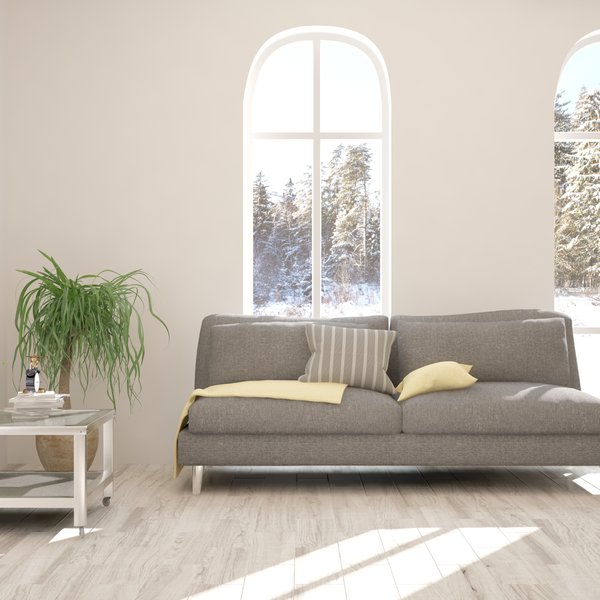 Radiant floor heating in a modern model home living room