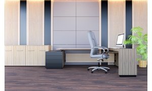Radiant floor heating warms a home office
