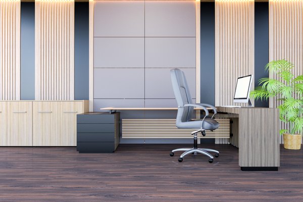 Radiant floor heating warms a home office