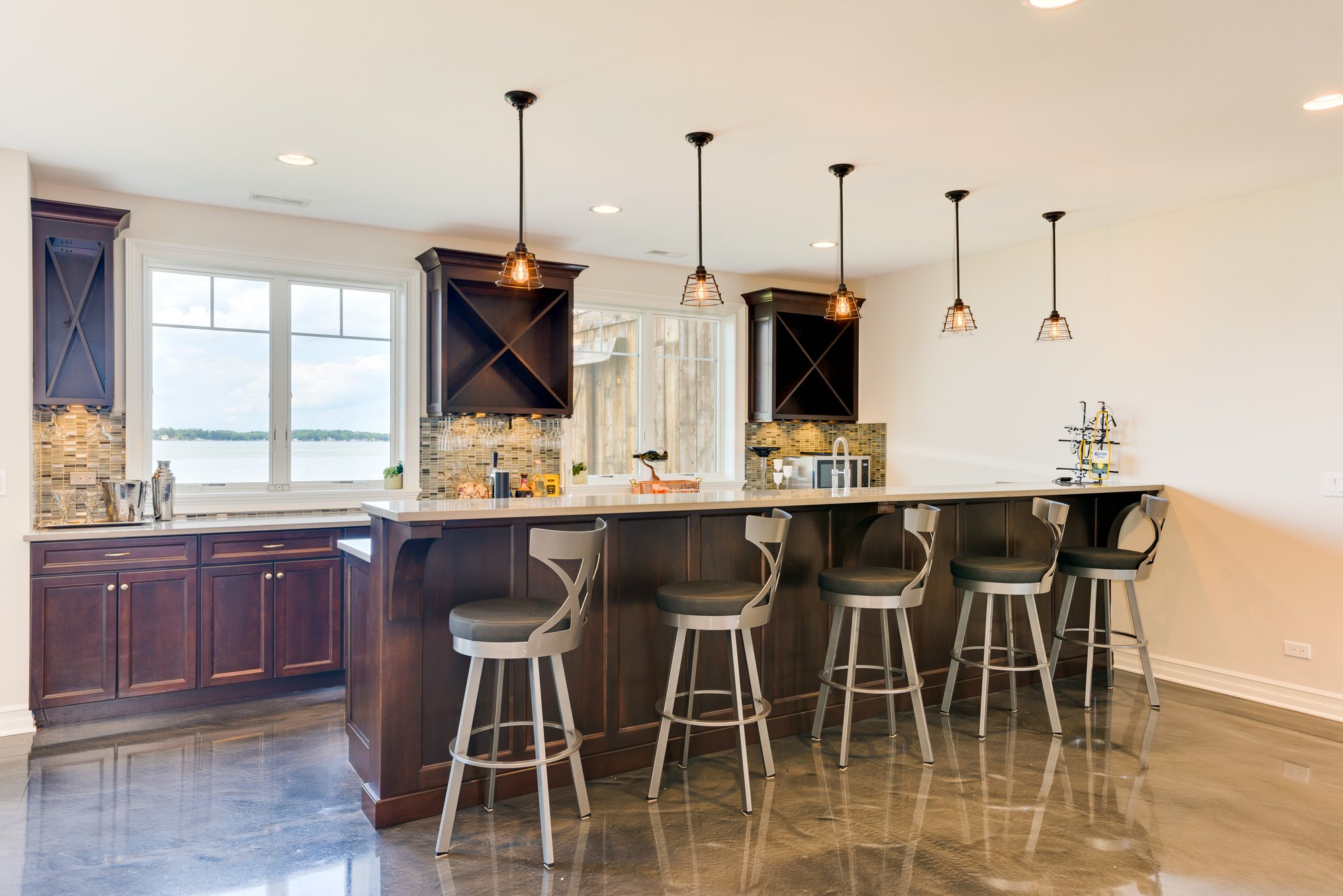 Radiant heated basement with bar