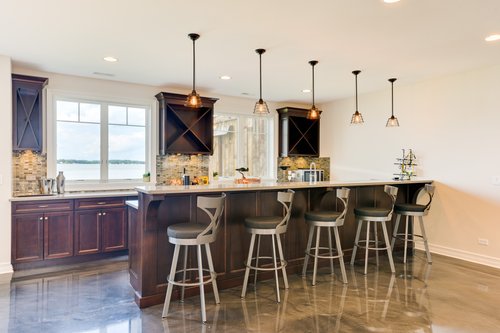 Radiant heated basement with bar