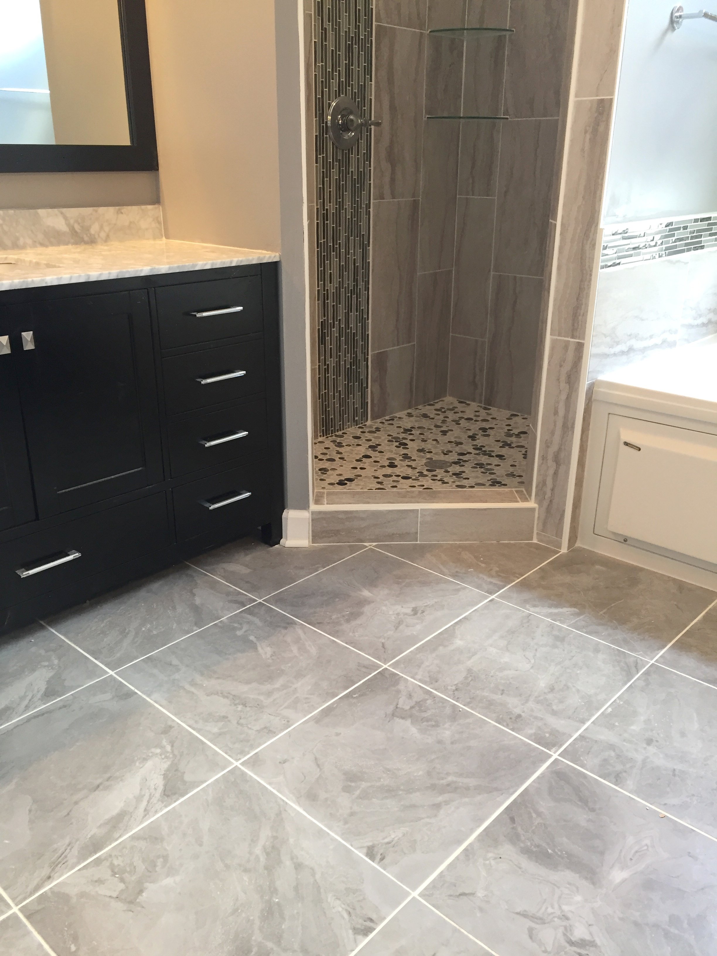 Radiant Heated Grey Bathroom with Tile Floor