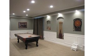 recreation area in basement with floor heating under carpet
