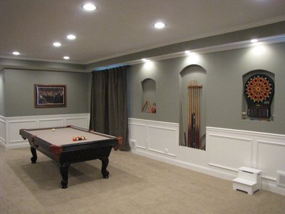 recreation area in basement with floor heating under carpet