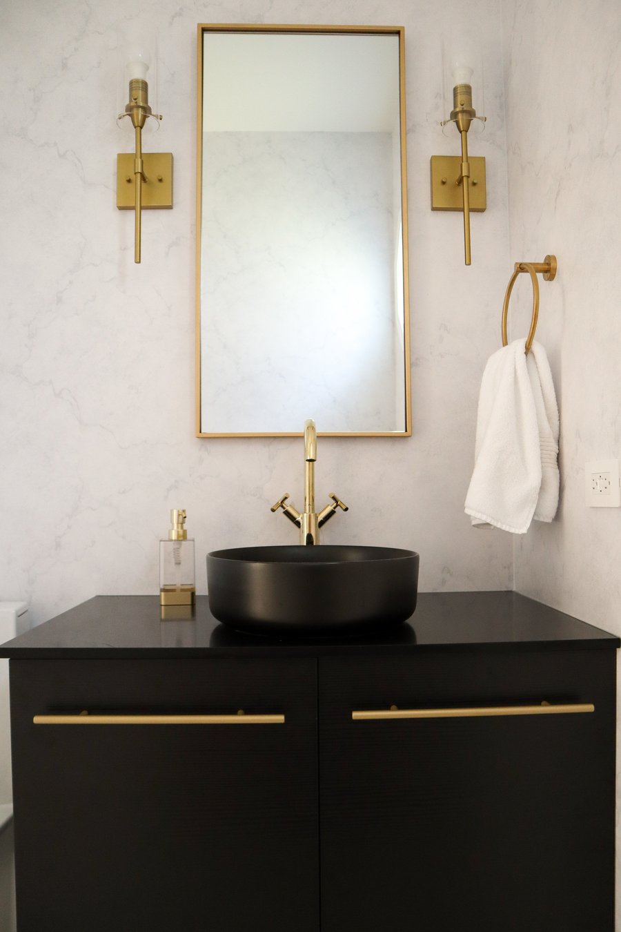 Remodeled Powder Room with brass fixtures OAK LAWN, IL