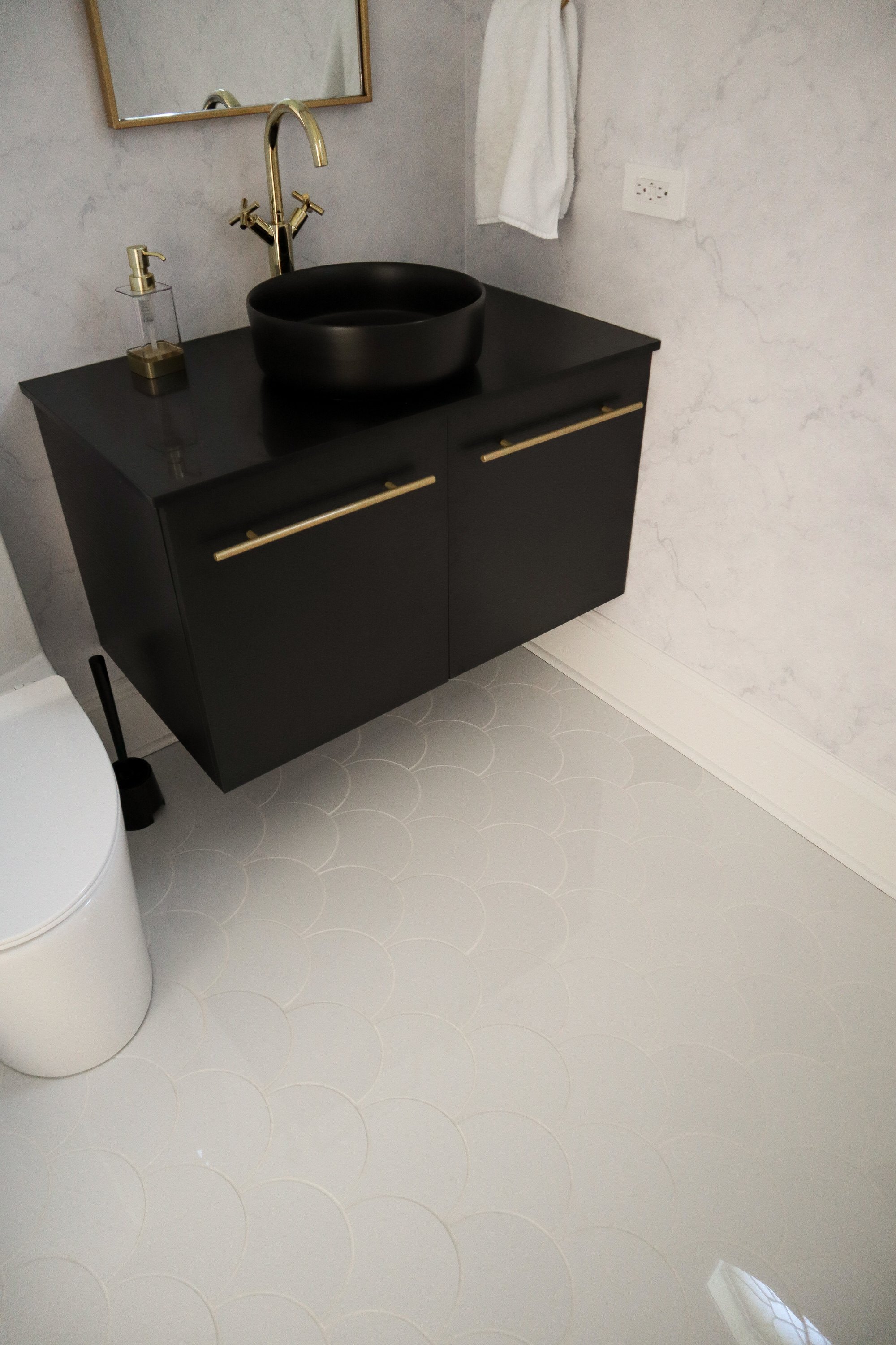 Remodeled Powder Room with electric floor heating OAK LAWN, IL