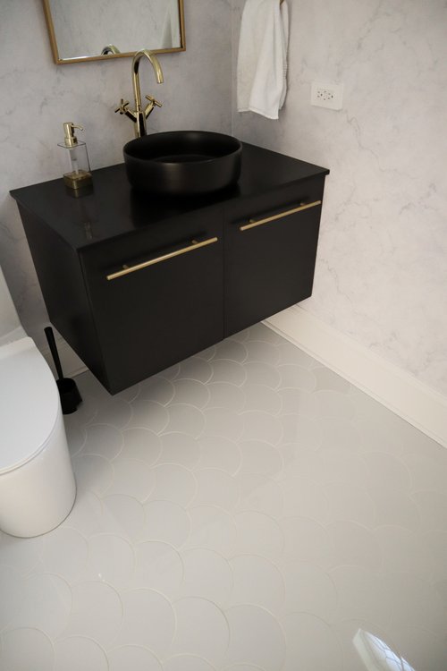Remodeled Powder Room with electric floor heating OAK LAWN, IL