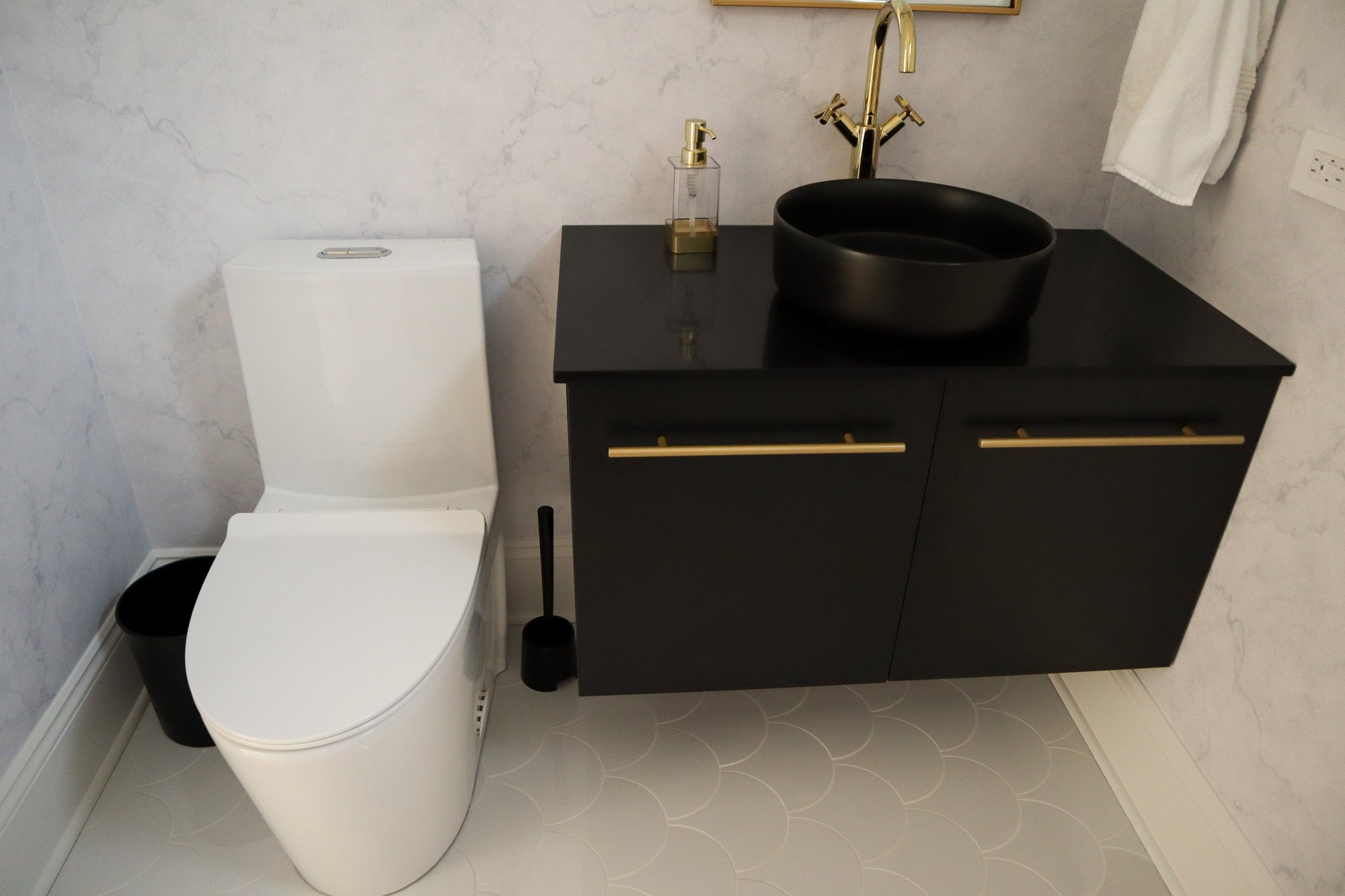 Remodeled Powder Room with electric floor heating OAK LAWN, IL