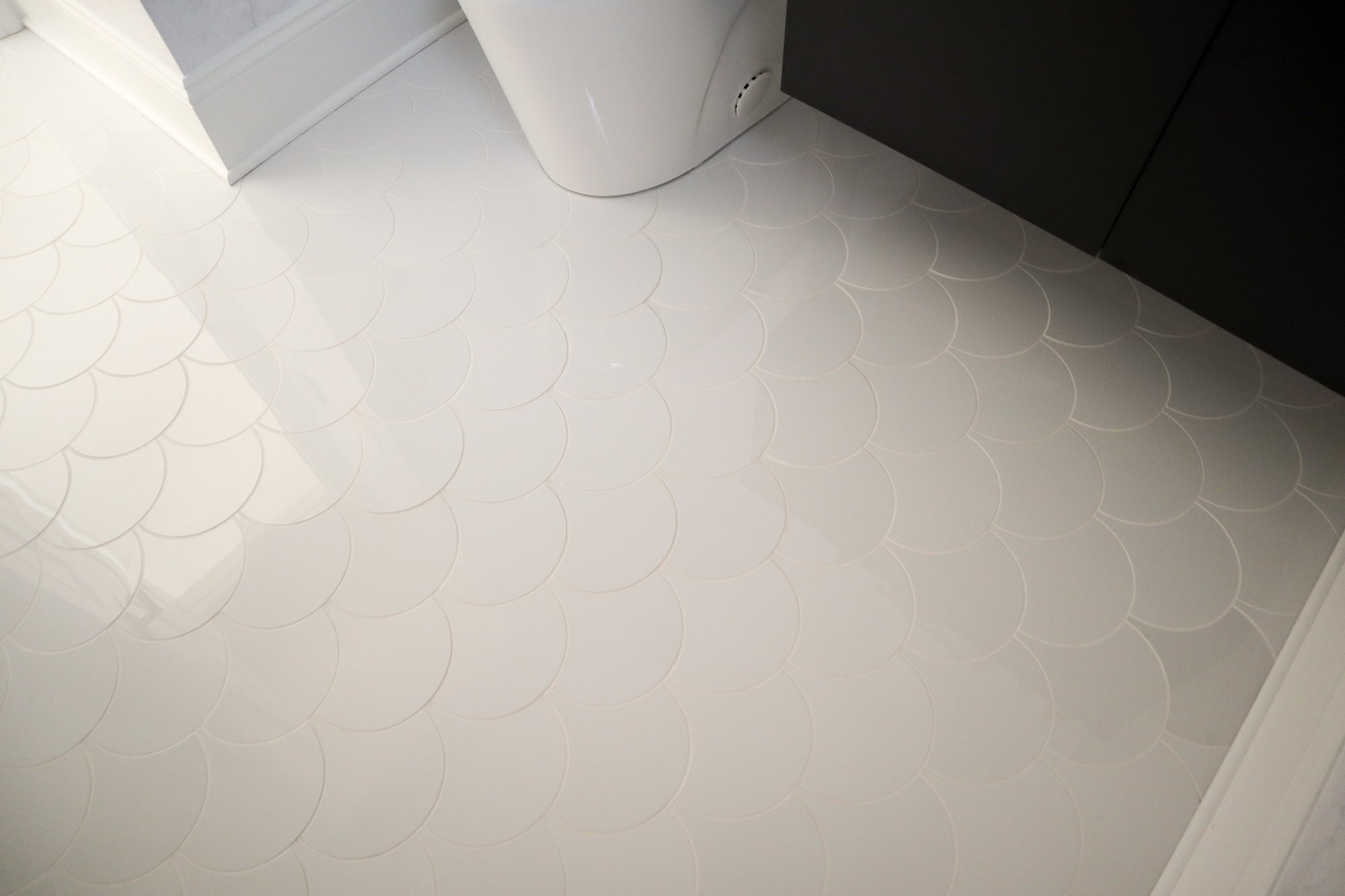 Remodeled Powder Room with electric floor heating close up OAK LAWN, IL