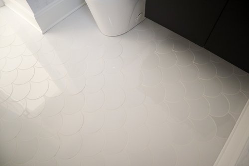 Remodeled Powder Room with electric floor heating close up OAK LAWN, IL