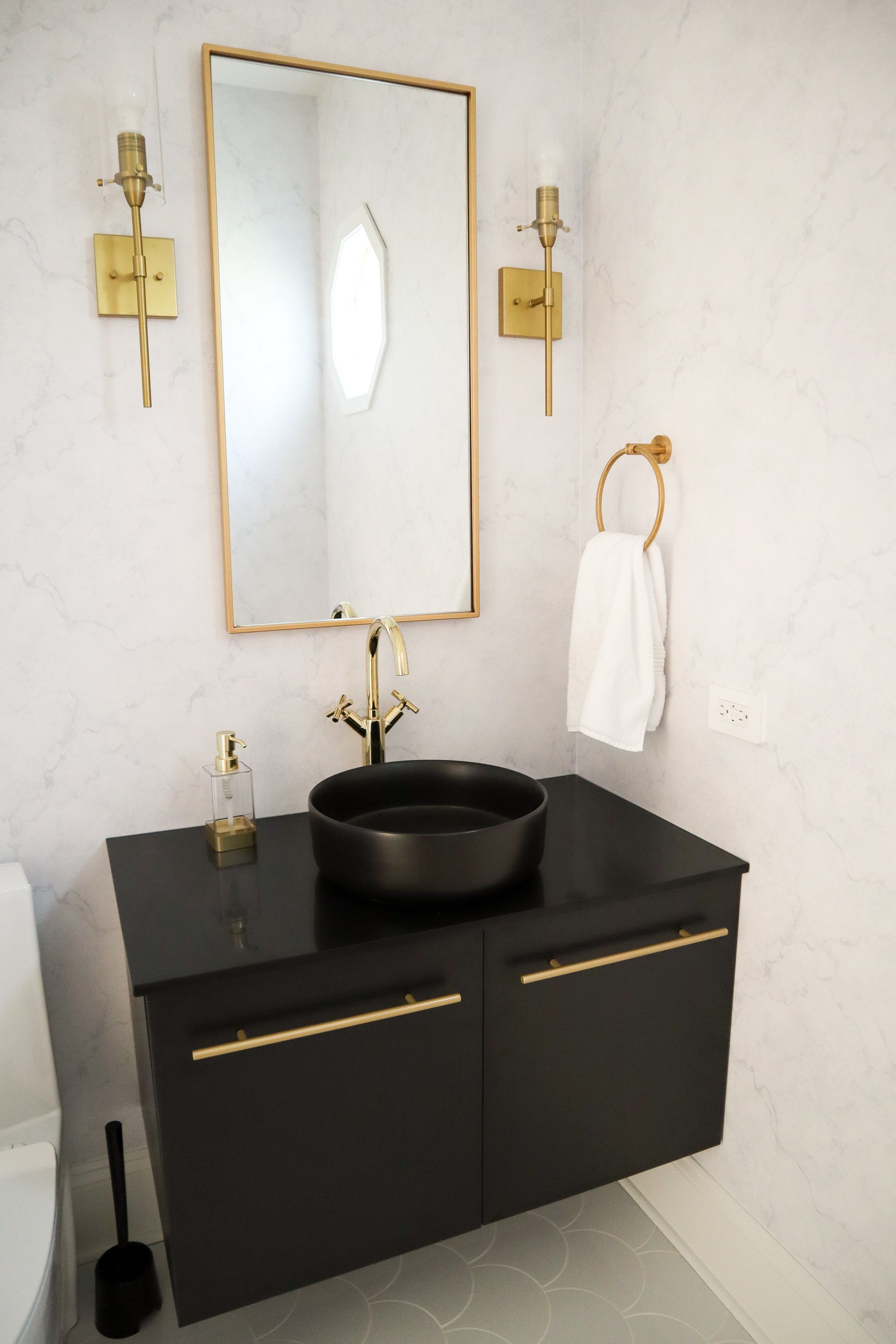 Remodeled Powder Room with electric floor heating OAK LAWN, IL