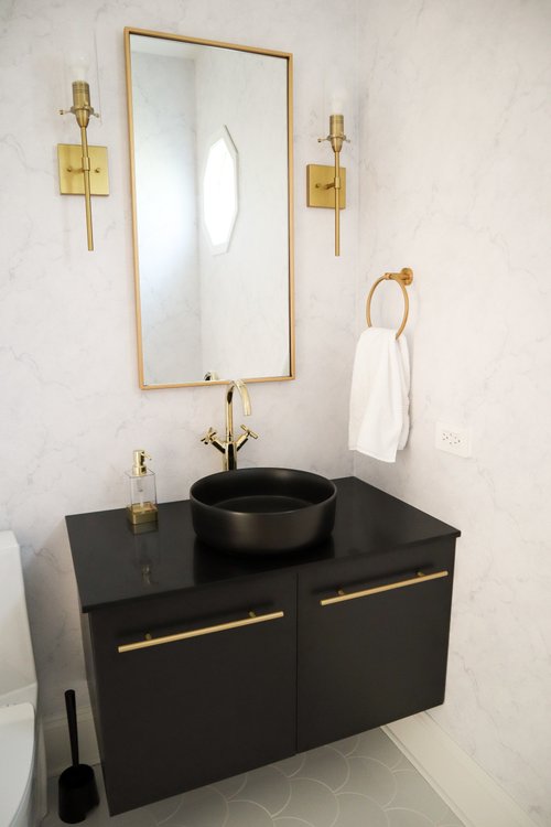Remodeled Powder Room with electric floor heating OAK LAWN, IL