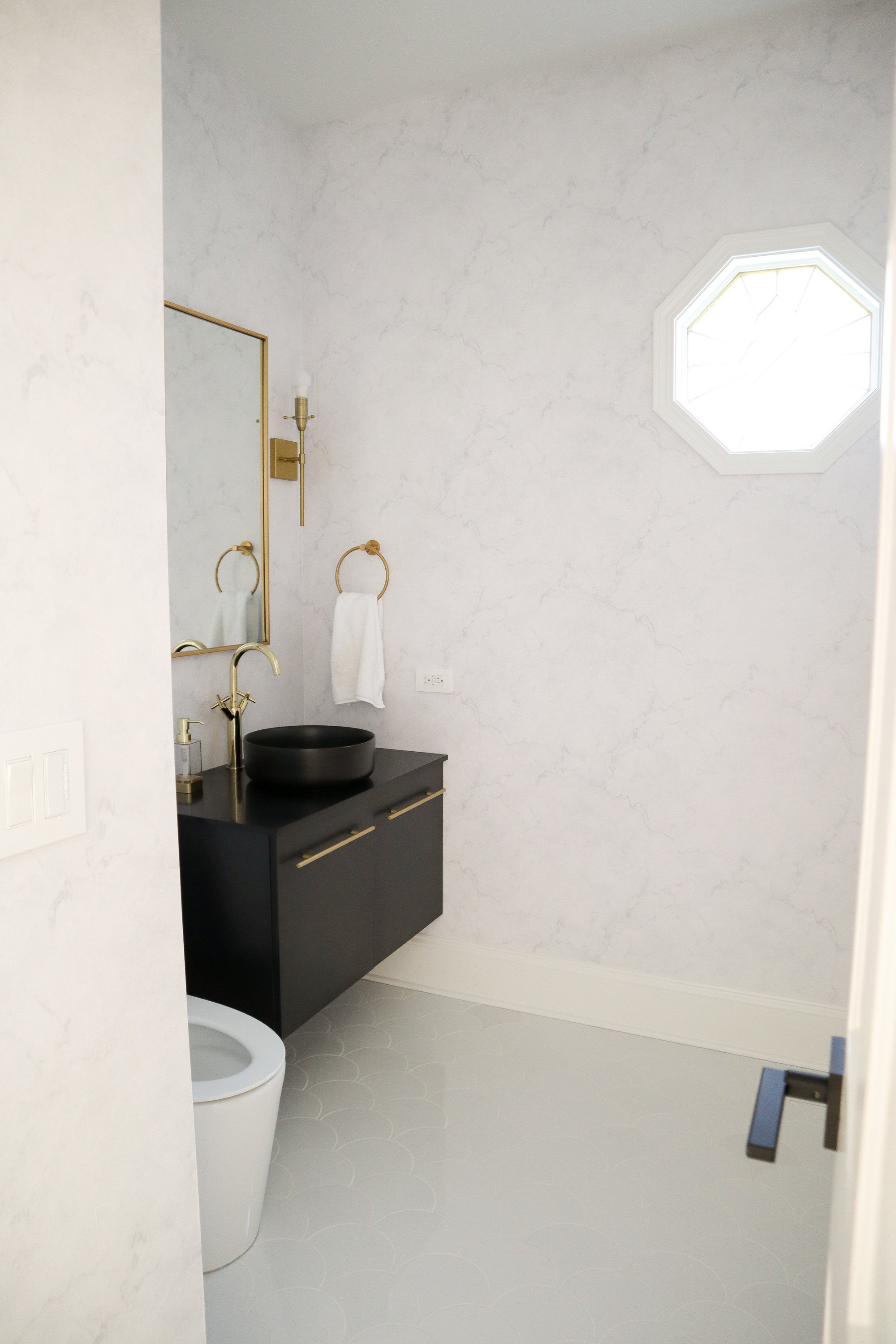 Remodeled Powder Room with electric floor heating OAK LAWN, IL