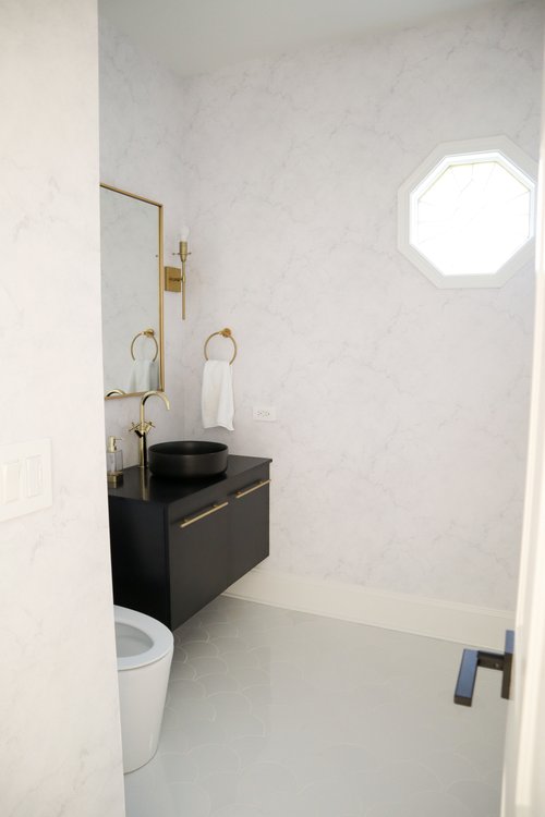 Remodeled Powder Room with electric floor heating OAK LAWN, IL