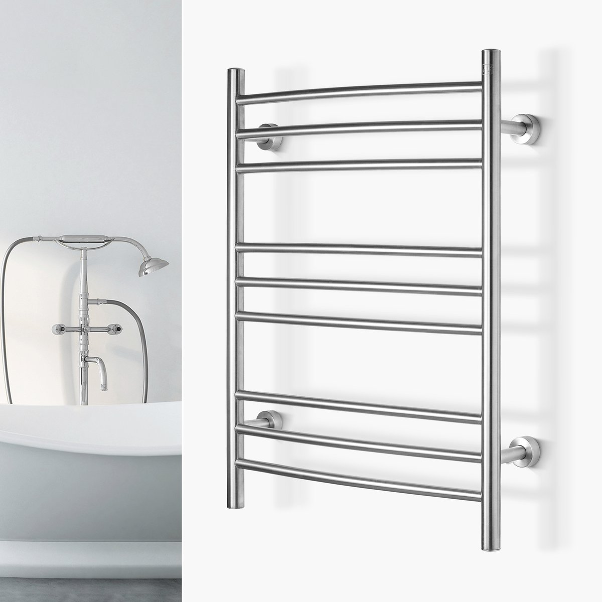 Riviera Brushed Towel Warmer Landing Page Image on Wall Square