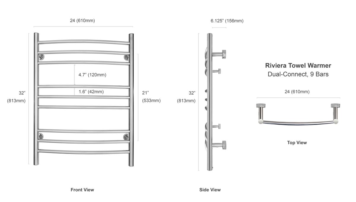 Riviera Dual Connect Towel Warmer Dimensions