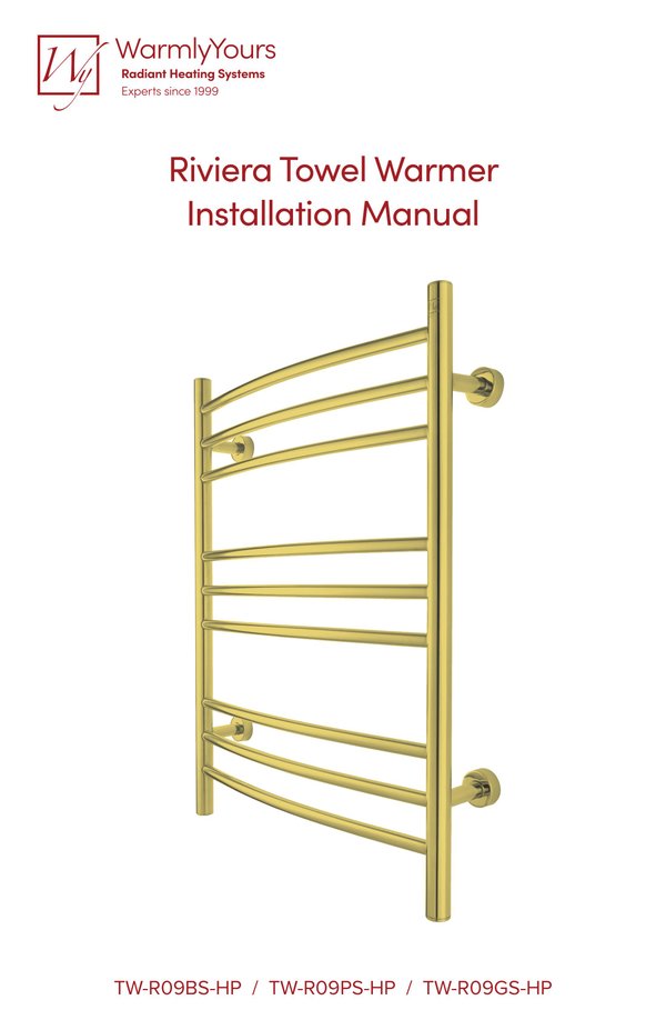 Cover for Riviera Dual Connection Towel Warmer Installation And Operation Manual (English)