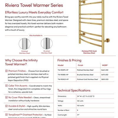 Riviera Dual Connection Towel Warmer Sell Sheet USA (English)