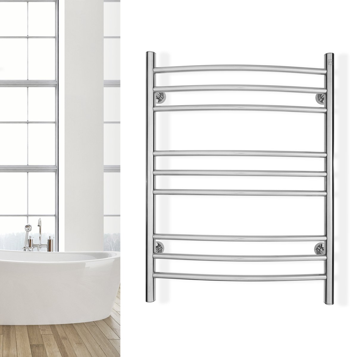 Riviera Polished Towel Warmer Dual Connect Hardwired Front Lifestyle