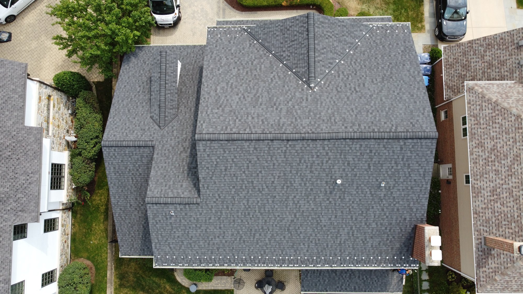 Roof and gutter installation birds eye view